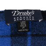 Drake's // Plaid Wool Scarf // Blue + Black