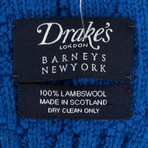 Drake's // Knitted Lambs Wool Scarf // Blue