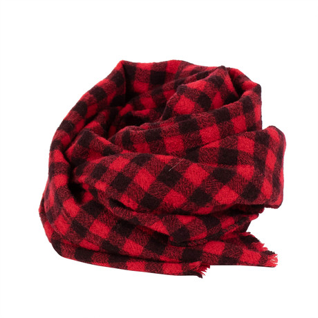 Drake's // Checked Wool Scarf // Red