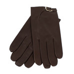 John Lobb // Men's Buckled Calfskin Leather Gloves // Brown (L)
