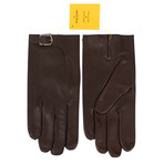 John Lobb // Men's Buckled Calfskin Leather Gloves // Brown (9)