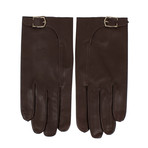 John Lobb // Men's Buckled Calfskin Leather Gloves // Brown (8)