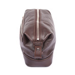 Leather Double Zipper Personal Care Case // Brown