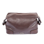 Leather Double Zipper Personal Care Case // Brown