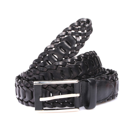 Rectangle Buckle Leather Belt // Black // 46" Waist
