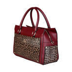 Cavalli Class Leopard Leather Handbag // Burgundy