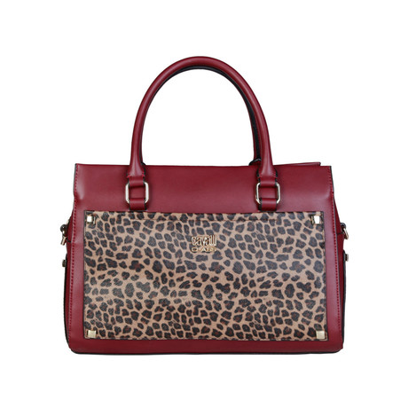 Cavalli Class Leopard Leather Handbag // Burgundy