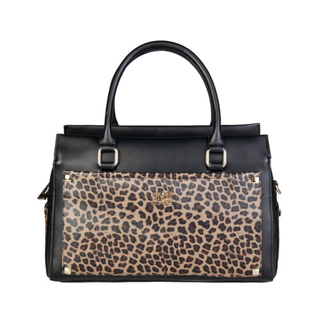 Cavalli Class Leopard Leather Handbag // Black
