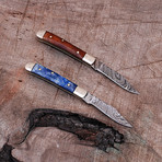 Damascus Mini Trapper Knife // Set of 2