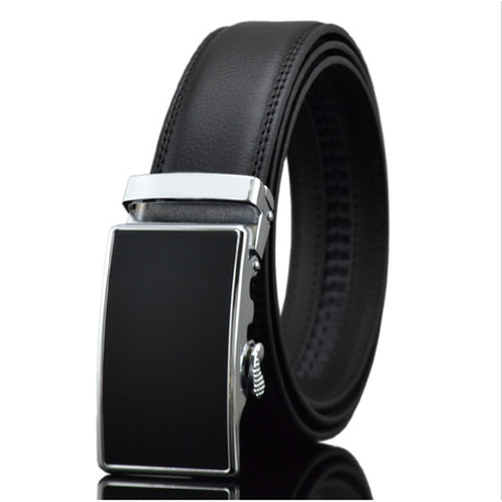 Leather Belt //  Black Belt + Black and Silver Buckle // Model AEBL137