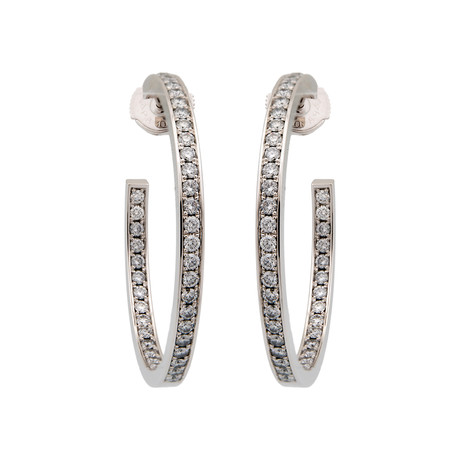Vintage Cartier 18k White Gold Classic Hoop Diamond Earrings