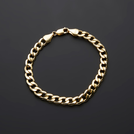 Hollow 14K Gold Cuban Chain Bracelet // 7mm // Yellow