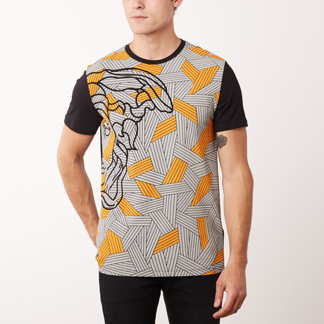Woven Medusa T-Shirt // Black + Gray + Orange (S)