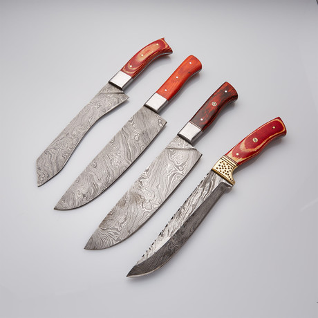 Red Wood + Stainless Steel Chef's Knives // Set Of 4