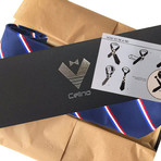 Silk Neck Tie + Gift Box // Blue + White + Red Stripe