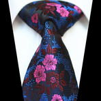 Silk Neck Tie // Metallic Blue + Pink Floral