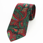 Silk Neck Tie + Gift Box // Green Paisley
