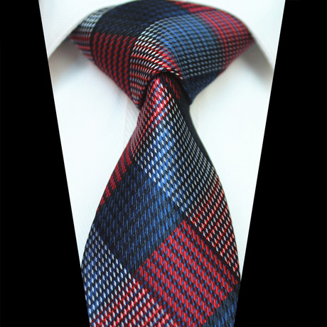 Silk Neck Tie + Gift Box // Red + Blue + Black Check