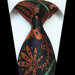 Silk Neck Tie + Gift Box // Black + Orange Paisley