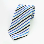 Silk Neck Tie // White + Multi Color Lines
