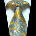 Silk Neck Tie // Yellow + Gray Paisley