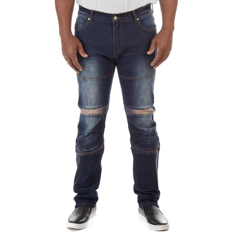 Rib Insert Stretch Circle Seam Jean // Blue (30WX30L)