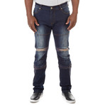 Rib Insert Stretch Circle Seam Jean // Blue (34WX30L)