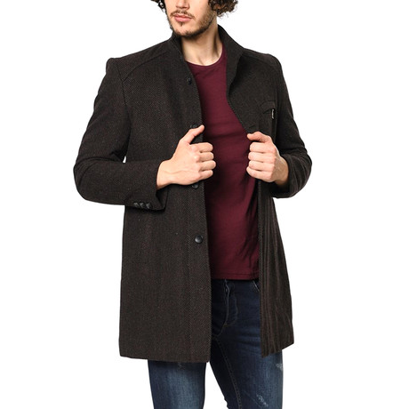 PLT8318 Overcoat // Patterned Burgundy + Brown (S)