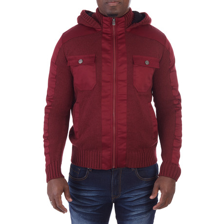 Full Zip Knit Sweater // Burgundy (S)