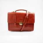 Leather Gusset Briefcase // Cognac