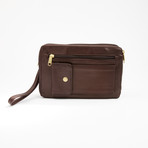 Premium Leather U-Zip Travel Bag + Wrist Handle // Burgundy + Gold Detail