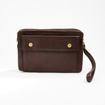 Premium Leather U-Zip Travel Bag + Wrist Handle // Burgundy + Gold Detail