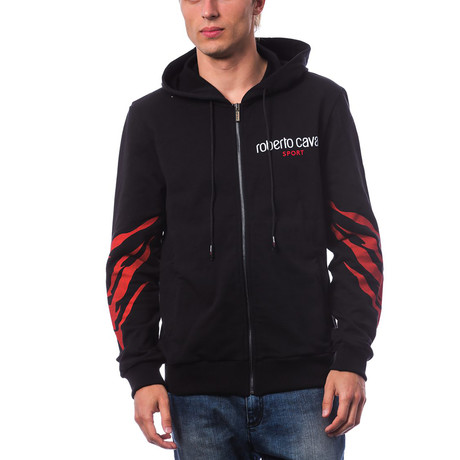 Leopard Zip-Up Hoodie // Black (XXS)