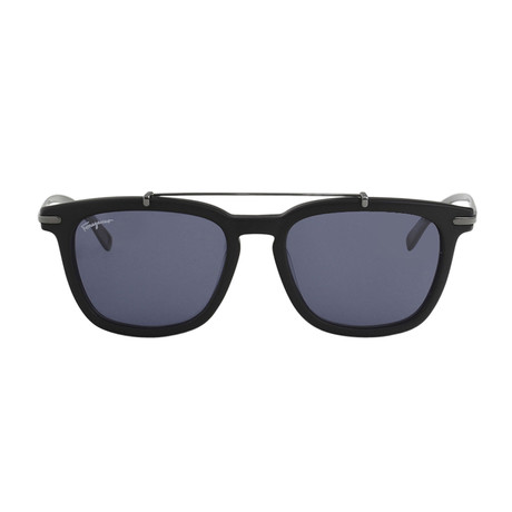 Men's Double Bridge Rectangle Sunglasses // Matte Black + Grey