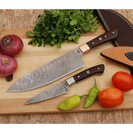 Damascus Chef Knife + Pairing Knife Set // 2 Piece Set