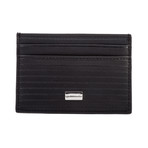 Stamped Stripe Leather Credit Card Wallet // Black