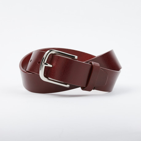 Leather Tab Belt // Solid Burgundy Leather (30)
