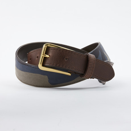 Camo Leather Tab Belt  // Dark Blue Camo (30)