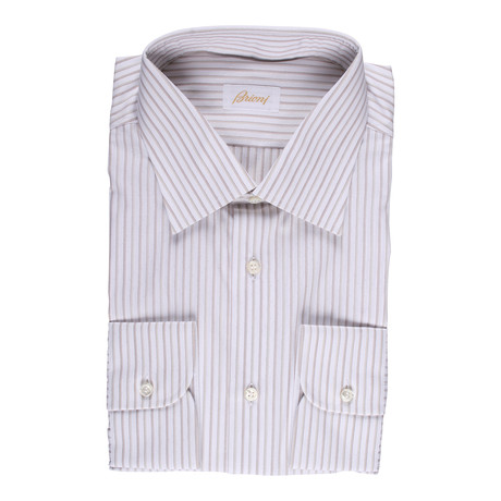 Brioni // Arthur Dress Shirt // Brown + White (Euro: 37)