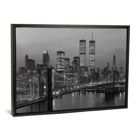 1980s New York City Lower Manhattan Skyline Brooklyn Bridge // Vintage Images (18"W x 26"H x 0.75"D)