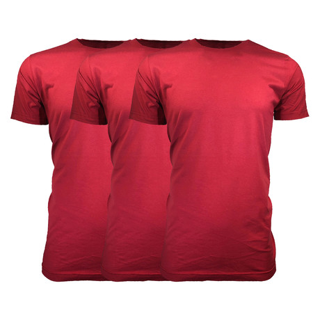 Organic Cotton Semi-Fitted Crew Neck T-Shirt // Red + Red + Red // Pack of 3 (S)