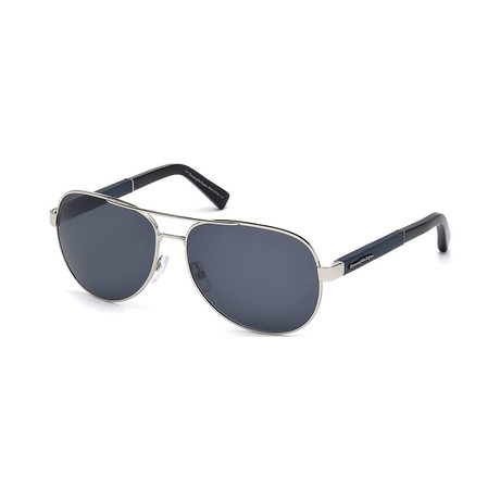 Zegna // Men's Aviator Sunglasses // Silver + Dark Blue + Gray