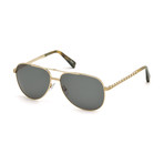 Zegna // Men's Metal Aviator Sunglasses // Gold + Green