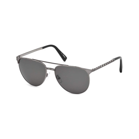 Zegna // Men's Modern Aviator Polarized Sunglasses // Shiny Dark Ruthenium + Smoke Polarized