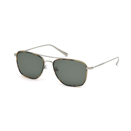 Zegna // Men's Titanium Navigator Sunglasses // Shiny Light Ruthenium + Green