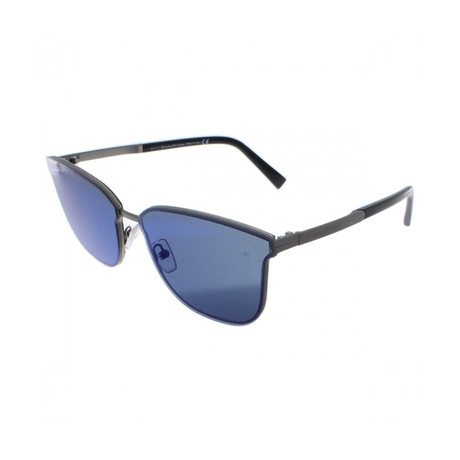 Zegna // Flat Metal Squared Sunglasses // Gunmetal + Mirror Blue