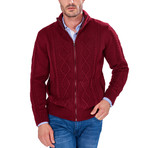 Patterned Zip-Up Sweater // Bordeaux (2XL)