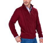 Patterned Zip-Up Sweater // Bordeaux (2XL)