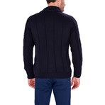 Patterned Zip-Up Sweater // Navy (L)