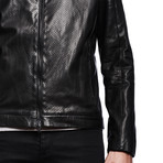 Perforated Leather Bomber Jacket // Black (S)